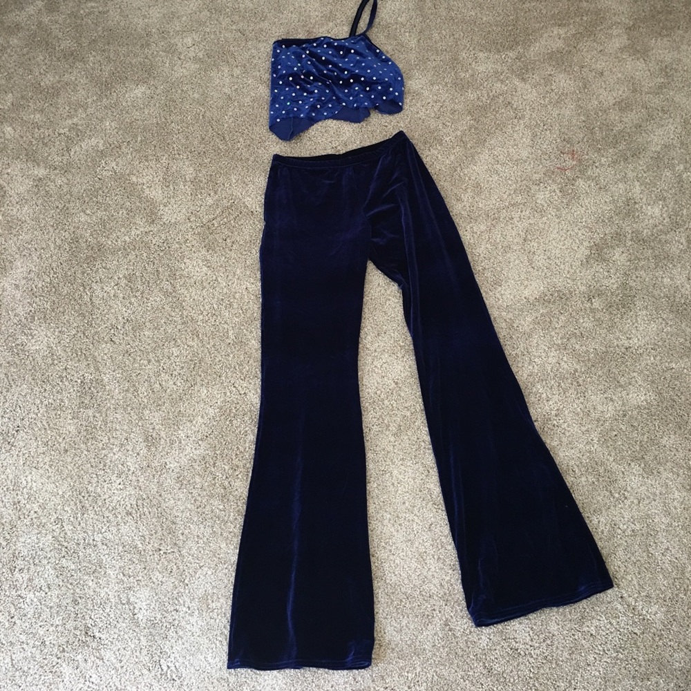 Royal blue two piece dance costume adult large